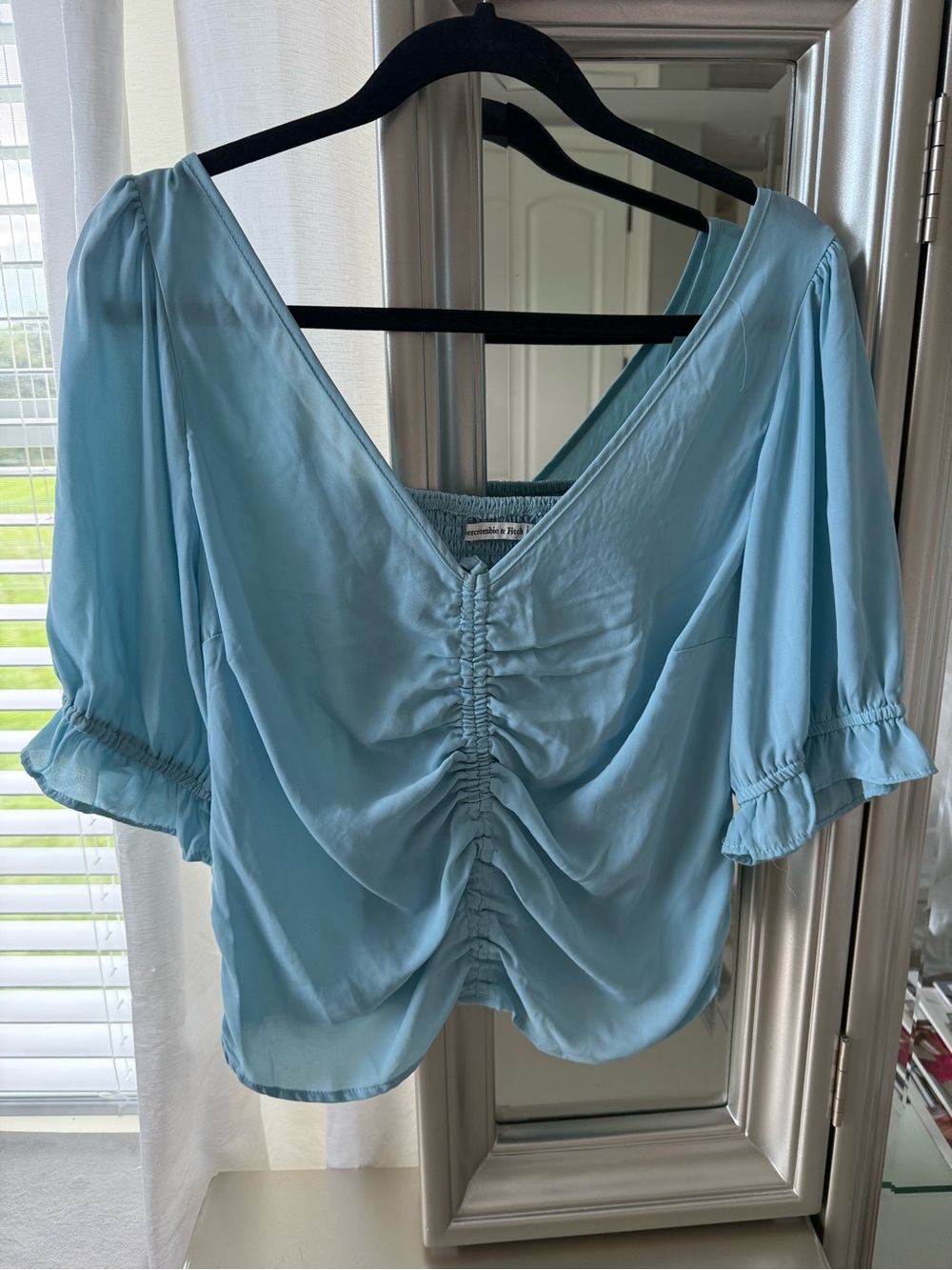 Abercrombie & Fitch Light Blue Ruched V-Neck Blouse
